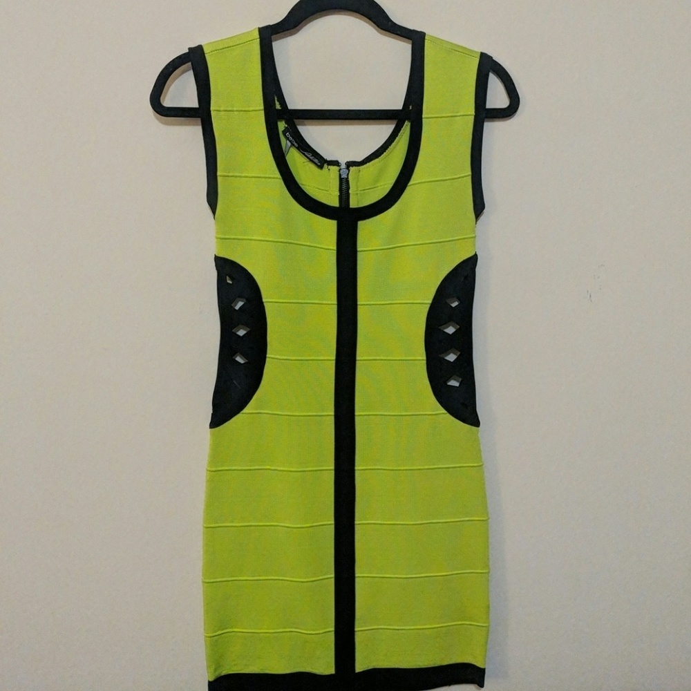 Bebe NWOT Neon Green Bandage Bodycon Cutout Dress